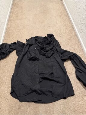 Black Ruffle Front Button-Up Blouse